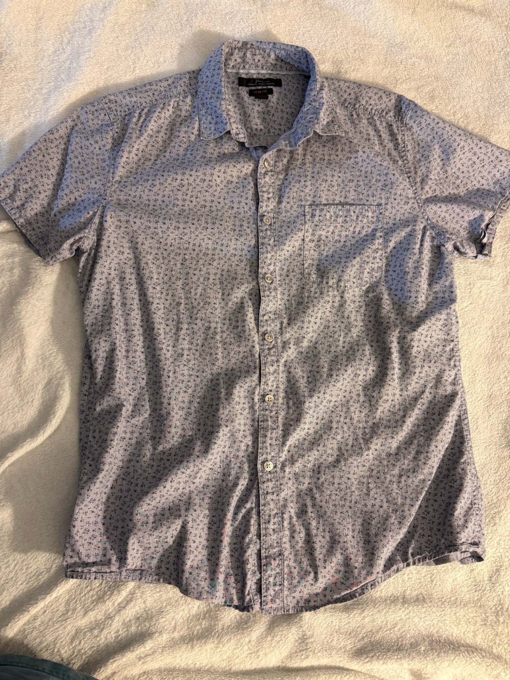 Grey Button-Up Shirt with Micro Floral Print